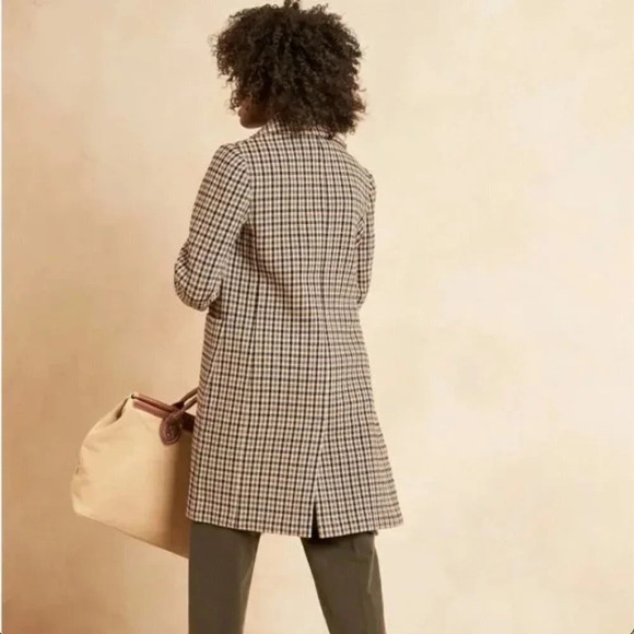 Banana Republic | Italian Double Faced Top Coat Camel/Black Plaid - Sz L Petite - Picture 3 of 15